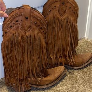 Authentic fringe cowgirl leather boots